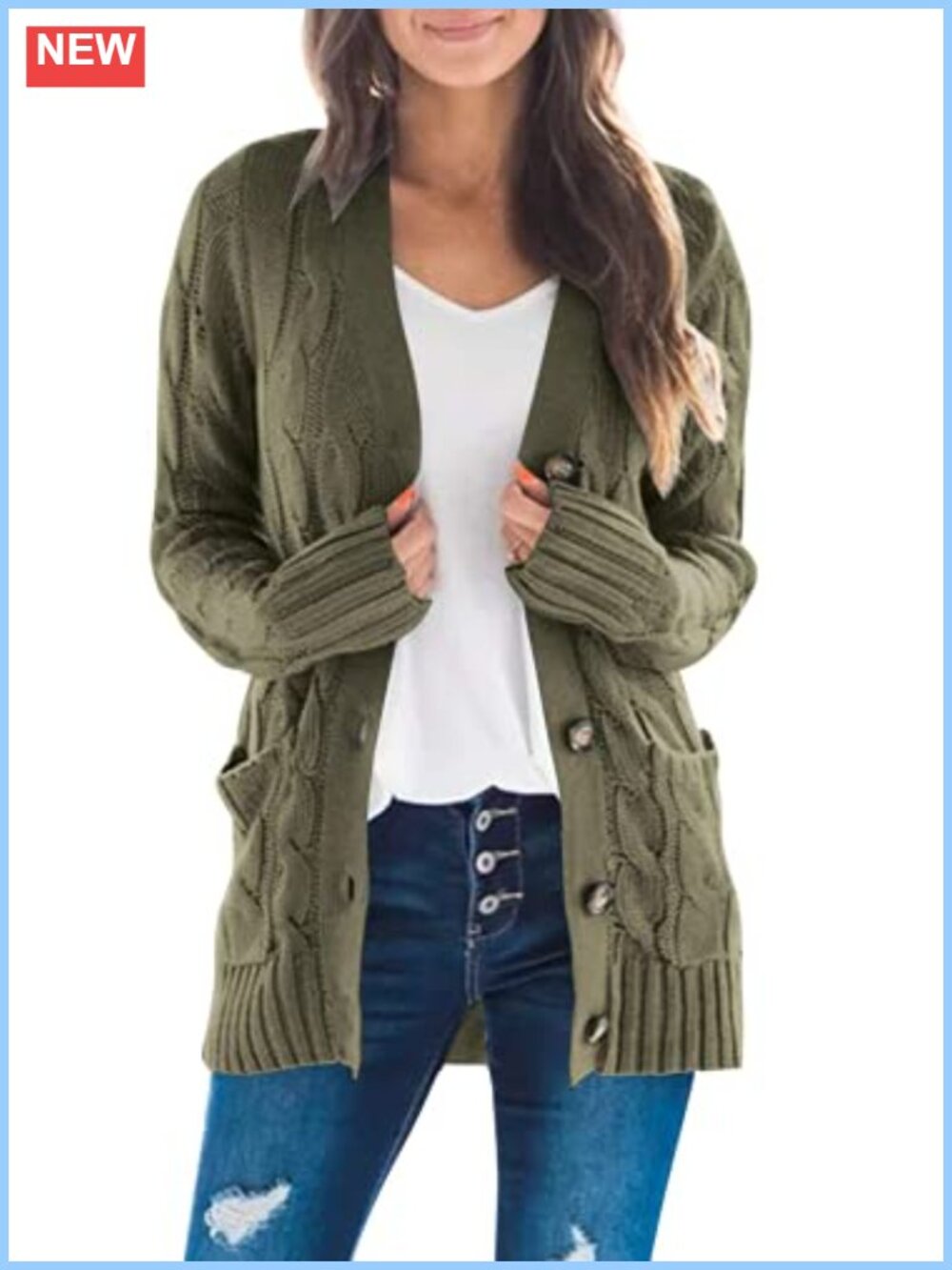 Long Sleeve Button Down Open Front Cable Knit Cardigan Sweater